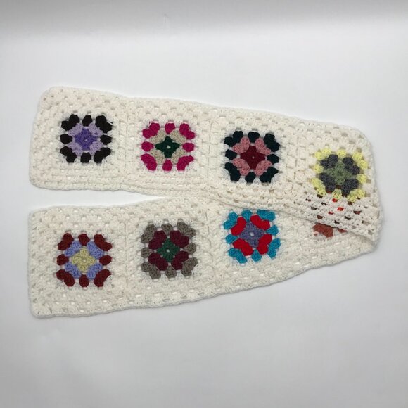 Crochet Granny Scarf Runner Handmade Ivory Multi-Color - Picture 4 of 4